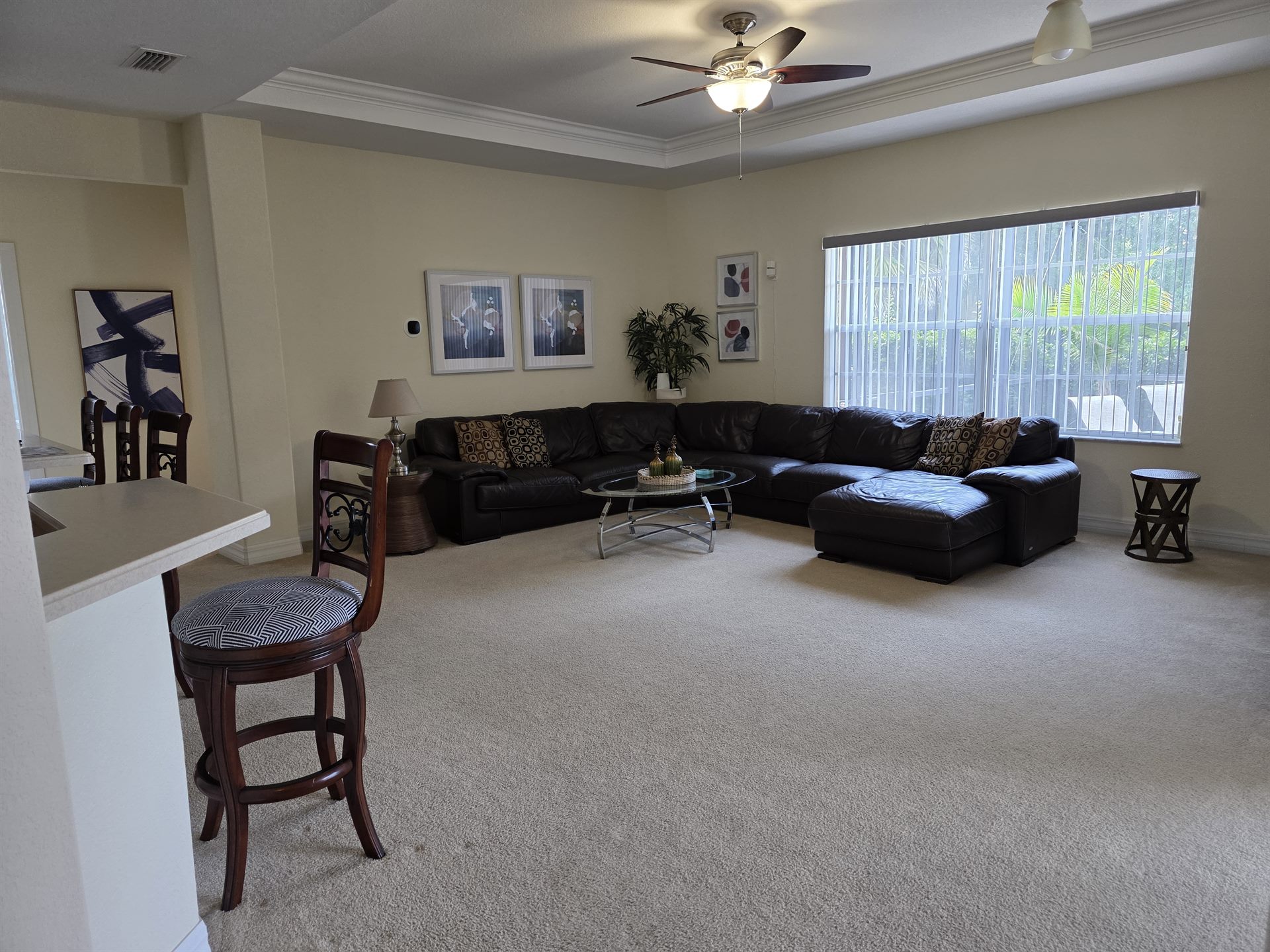 Family room sectional from kitchen bar