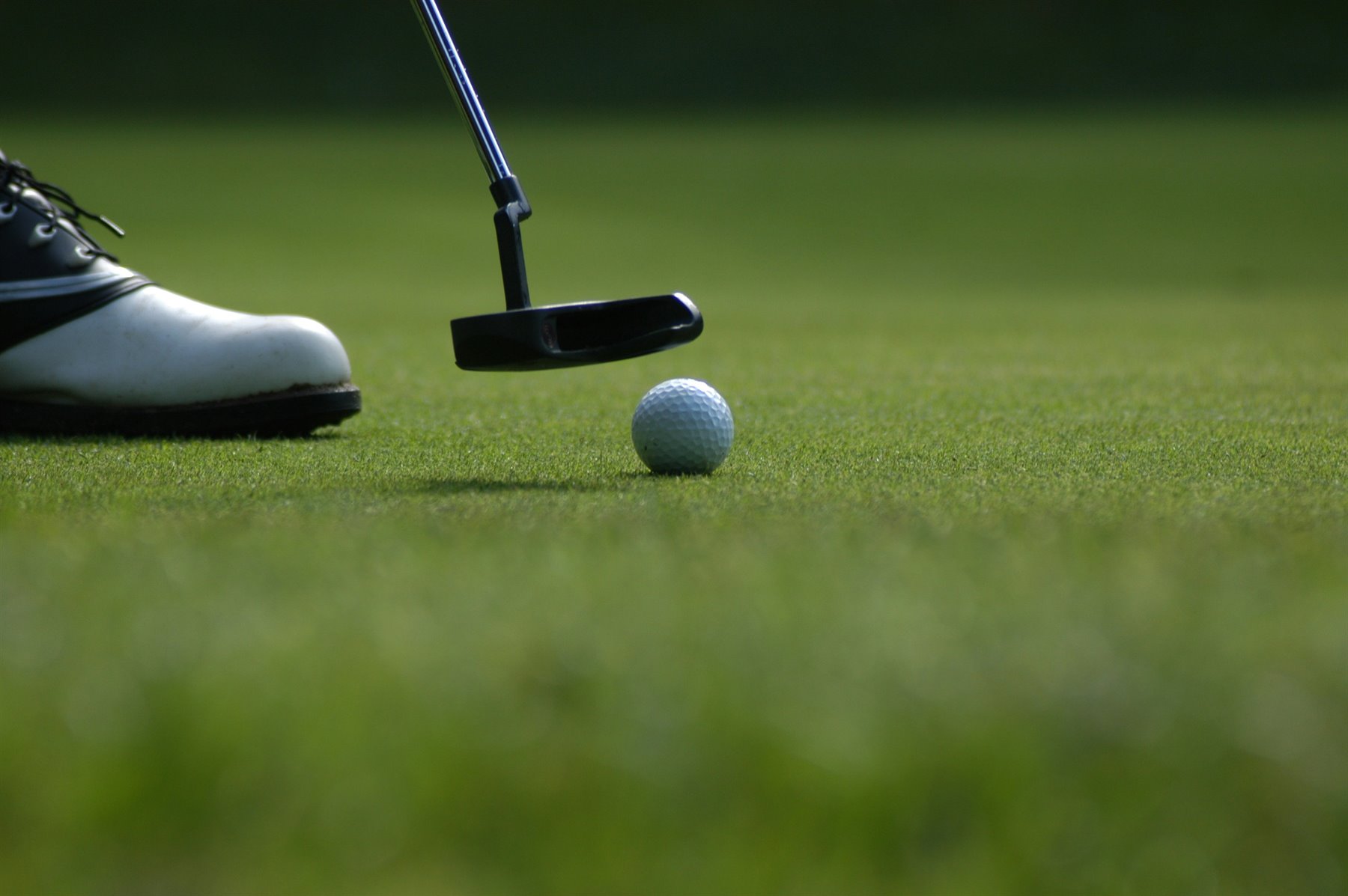 Golf ball near the flag on a green