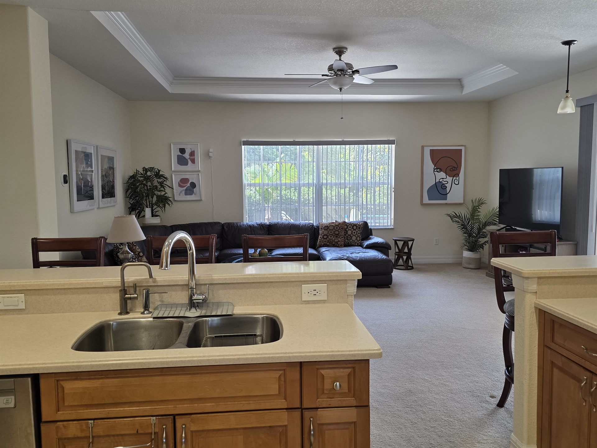 Kitchen sink and family room view